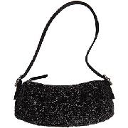 Beaded Satin Evening Bag, Black