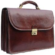 Pellevera Leather Briefcase with Key Lock