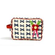 Pink Lining Petal Wash Bag In Blue/White