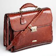 Enzo Rossi Florence Leather Three Gusset Flap Over Briefcase In Italian Florence Leather