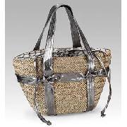 Metallic Trim Straw Bag