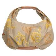 Rocha.John Rocha - Khaki Embroidered Small Slouch Canvas Bag