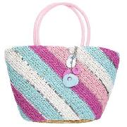 Debenhams - Pink and Blue Diagonal Stripe Tote